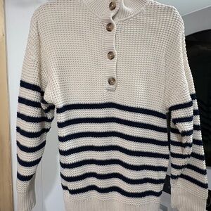Able Cream and Blue Striped Mockneck Sweater